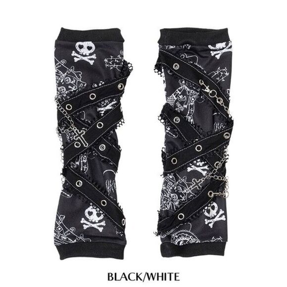 Goth Emo Punk Bunny Rabbit Harajuku Arm Warmers Blk/Wht - Picture 2 of 3